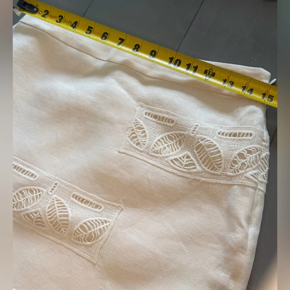 Anthropologie Moulinette Soeurs Cream Lace Linen Pencil Skirt  lined Sz 2